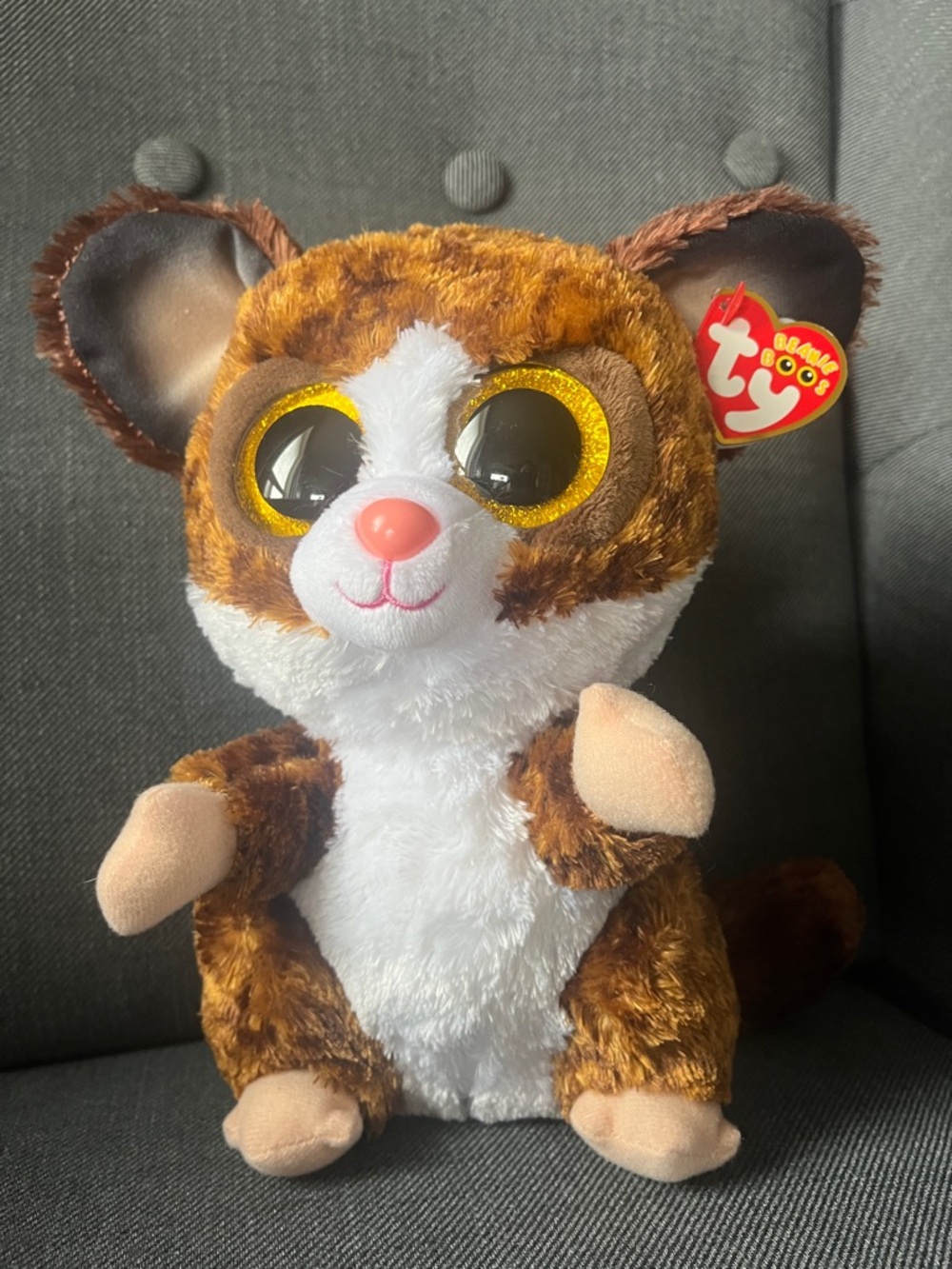Ty Binky Plush Brown, White & Cream Big-Eyed Lemur